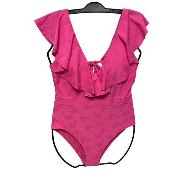 Trina Turks $162 Pink Ruffle-Front One-Piece Swimsuit Tie-Back Design 12 NWT - Picture 4 of 13